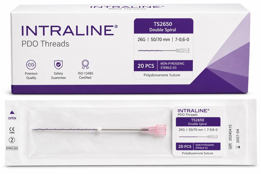 INTRALINE® PDO Threads TS2650- Double Spiral 26G 50/70mm 7-0,6-0 (20 pack)